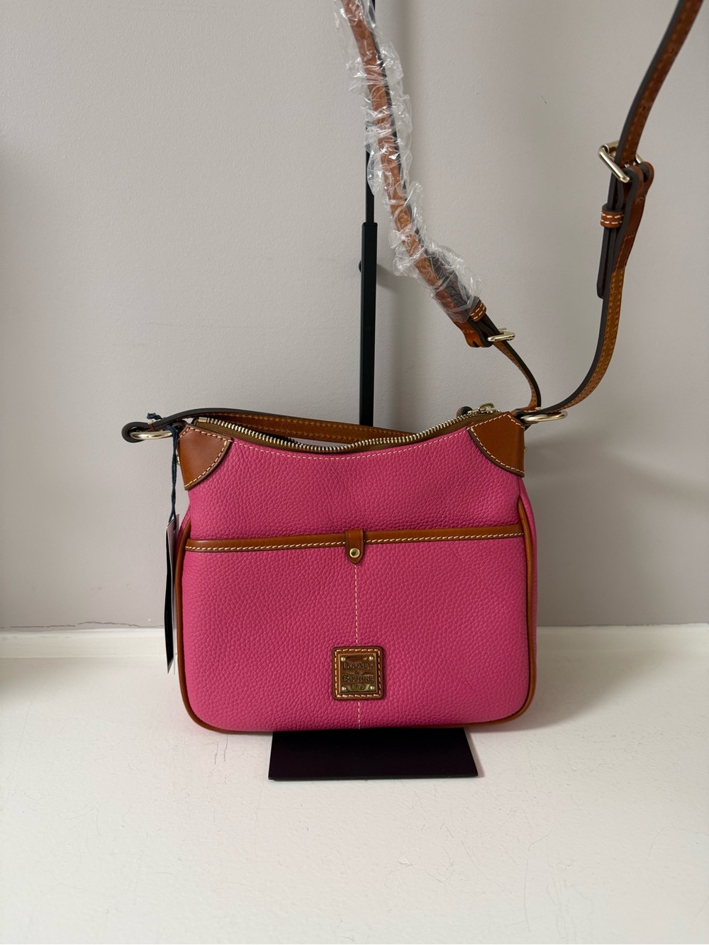 Dooney & Bourke Pink Pebble Leather Crossbody with Tan Trim! NWT!